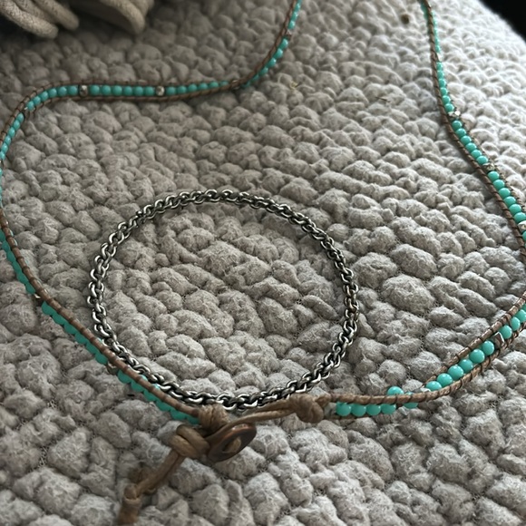 Turquoise wrap bracelet and silver colored bangle. Costume jewelry - Picture 2 of 2